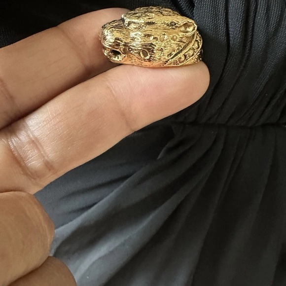 Vintage iconic Roberto Cavalli black ruched stretch dress w/gold panther heads S - Picture 5 of 14